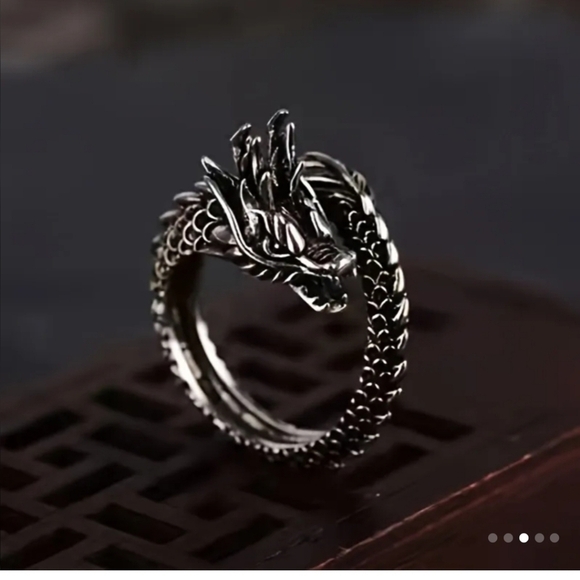 Adjustable Punk Dragon Ring Silver Unisex Chinese Style New Year - Picture 2 of 5